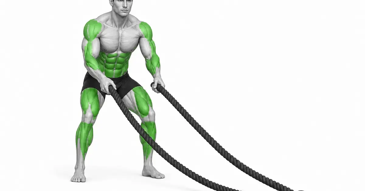 Țineți capătul frânghiei de luptă cu ambele mâini și îndoiți ușor genunchii și articulațiile șoldurilor.