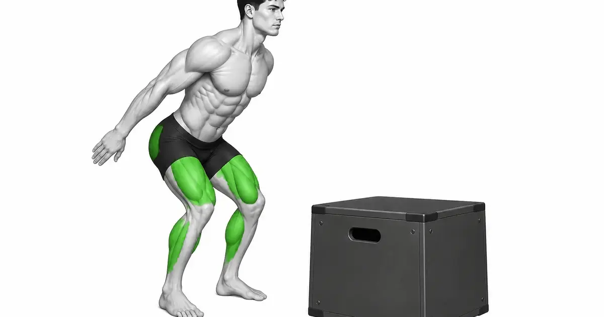 Posisioneer voor 'n lae plyo-boks, stuur arms terug om voor te berei vir 'n sprong