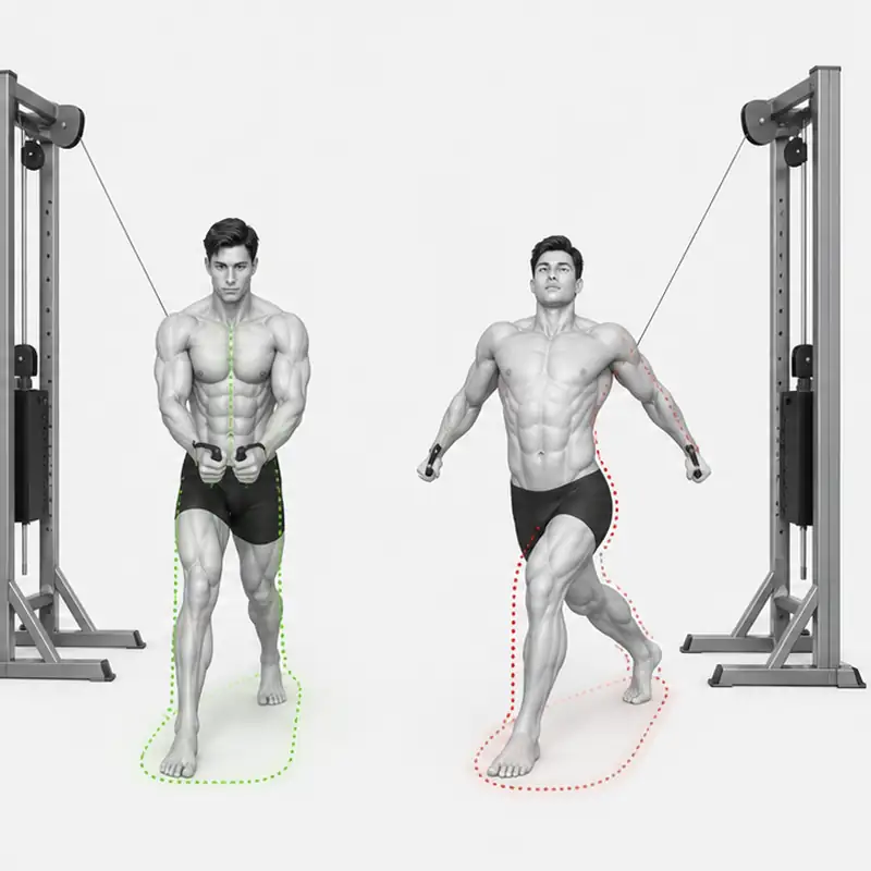 Matatag na split stance sa cable crossover kumpara sa sobrang lunge at trunk momentum