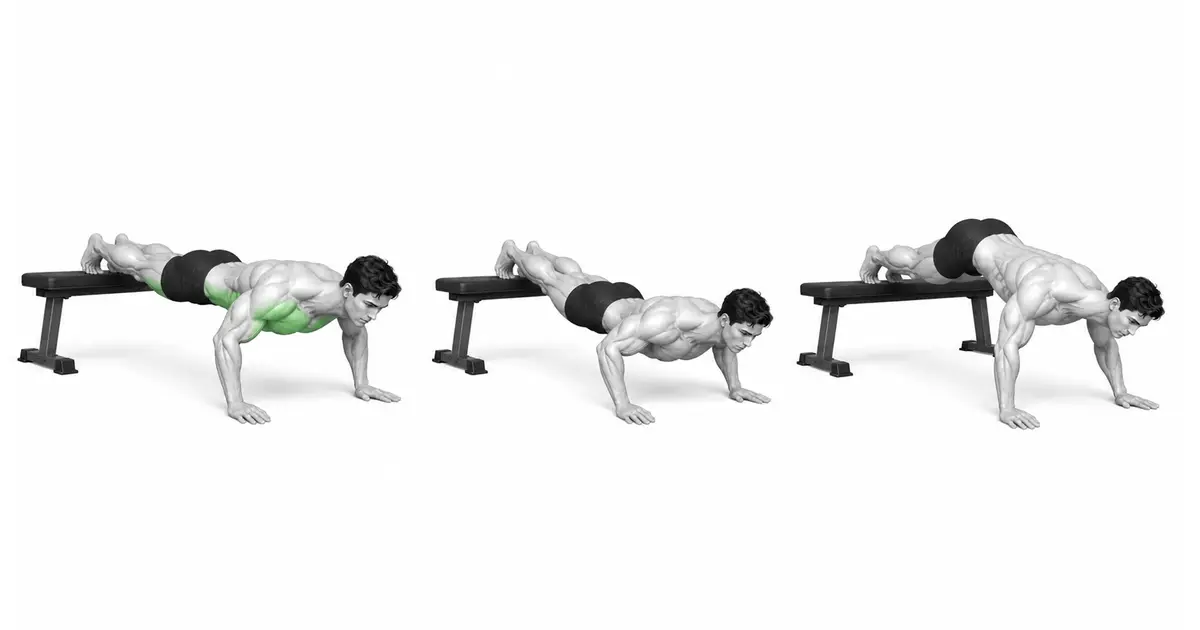 Comparison of the correct full body straight line, lower back sagging, and hip lift in decline push-ups