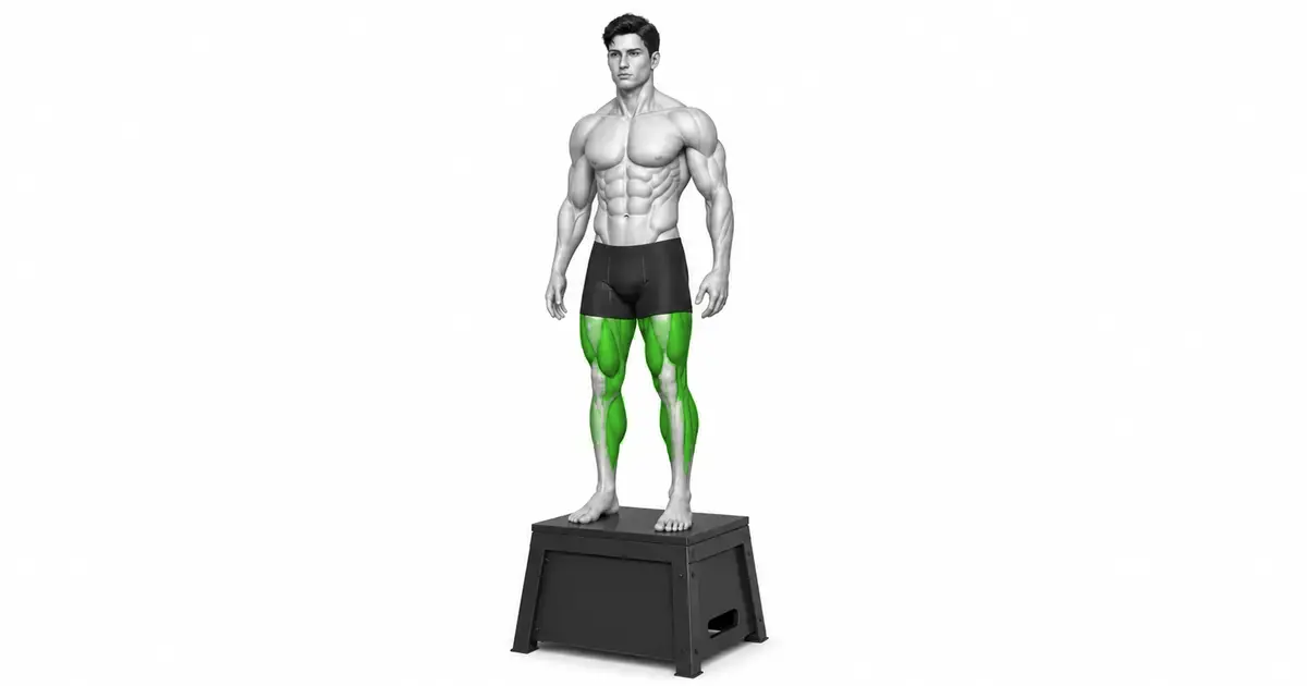 Standing on a low plyo box, preparing for a depth jump.