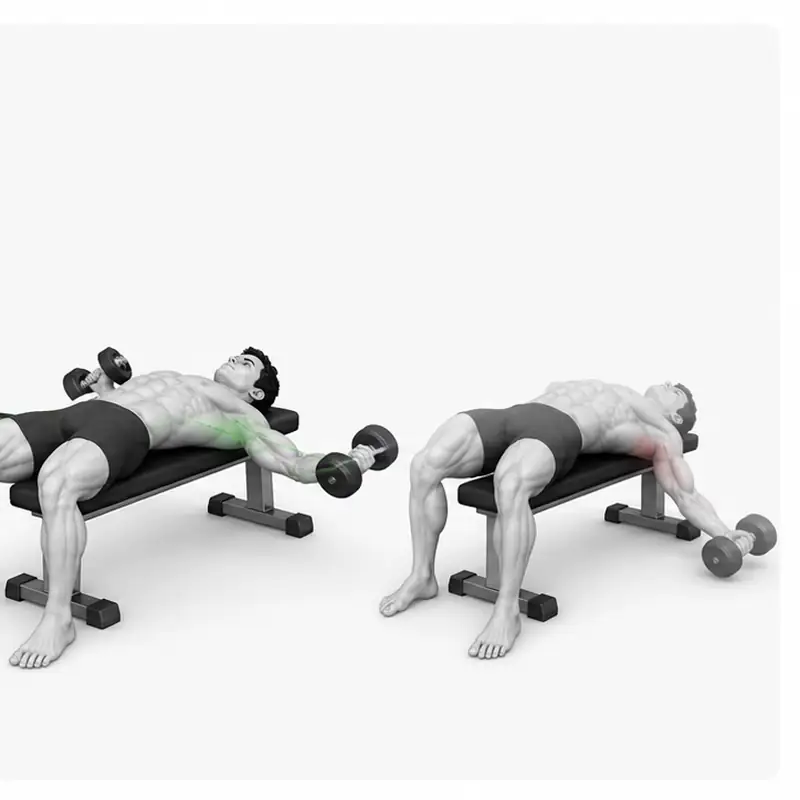 Kisaran bawah yang terkontrol pada dumbbell fly dibandingkan dengan bahu yang diturunkan jauh di bawah bangku cadangan