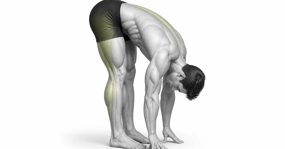 Forward Fold — Bending your knees creates a sense of folding at the pelvis rather than at the waist and creates space for the torso