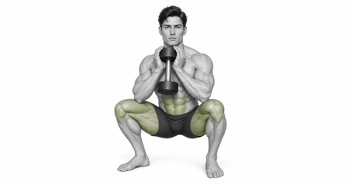 Goblet Squat — កាលណាអ្នកកាន់ទម្ងន់ជិតទ្រូងរបស់អ្នក នោះវាកាន់តែងាយស្រួលក្នុងការរក្សាលំនឹងរាងកាយរបស់អ្នក។