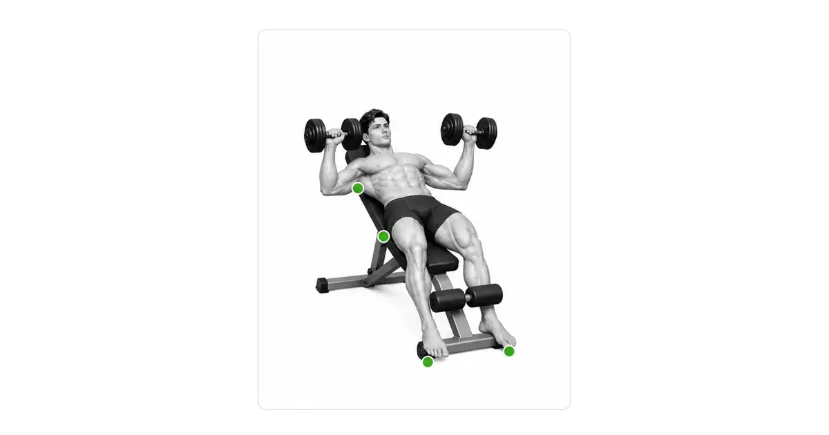 Helling halter druk posisie toon kontak deur die boonste rug, glutes, en albei voete