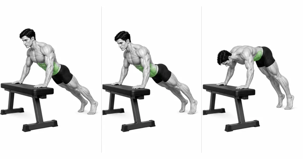 Perbandingan garis lurus seluruh badan yang benar, pinggang kendur, dan angkat pinggul pada incline push-up