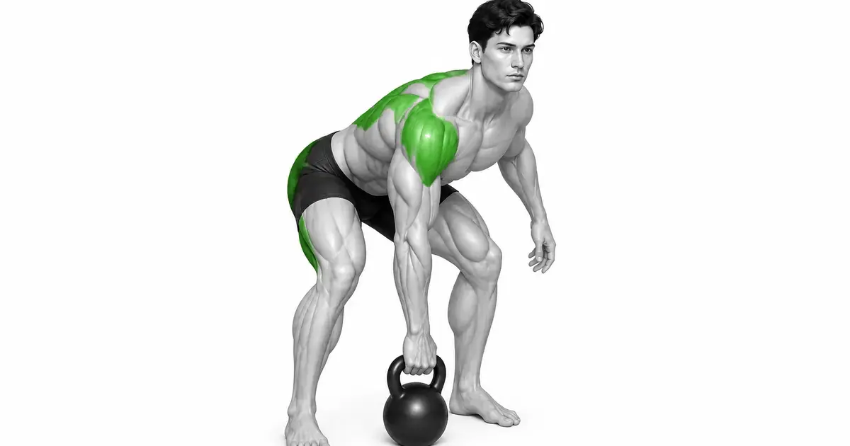 Segurar um kettlebell com uma mão e dobrar a articulação do quadril para se preparar para o backswing