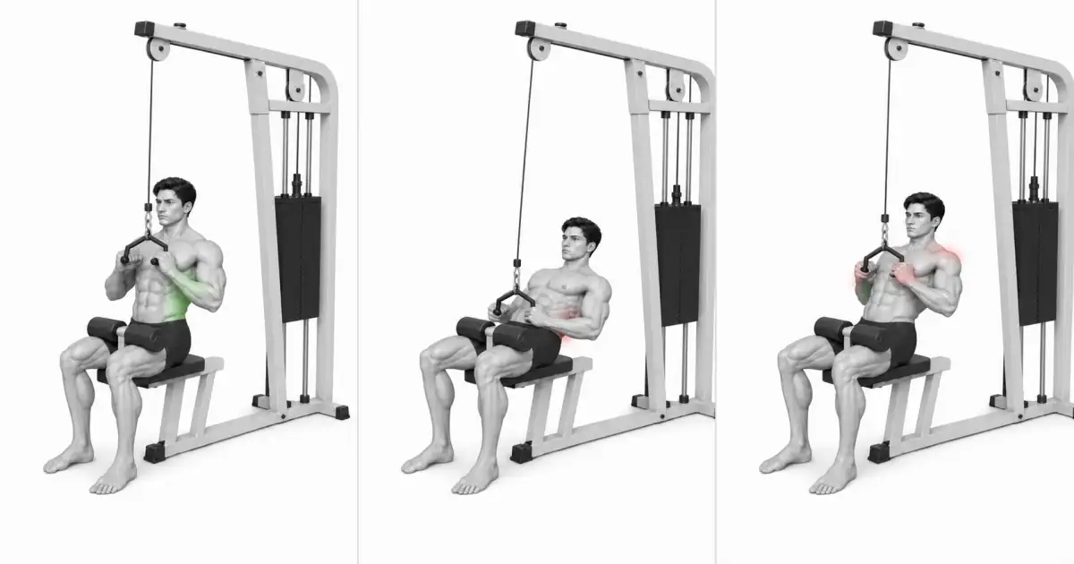Perbandingan penyelesaian akhir yang benar dari pulldown pegangan sempit dengan ekstensi batang tubuh yang berlebihan dan ketidakselarasan pergelangan tangan dan bahu.