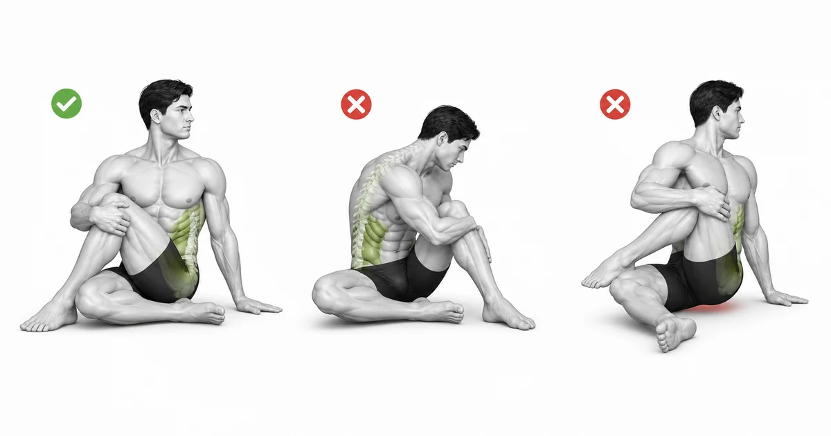 Vặn cột sống khi ngồi — Kéo dài cột sống trước khi xoay xương sườn và tránh dùng tay để tạo thêm phạm vi.