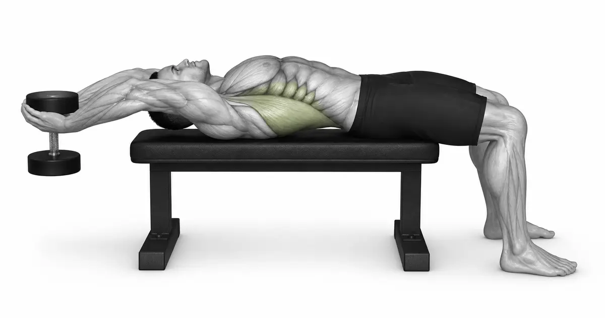 Dumbbell Pullover (နောက်ကျော) — နောက်ကျောကို ဗဟိုပြုသည့် အလေ့အကျင့်ကို အနက်ရှိုင်းဆုံးထက် ကျော်လွန်၍ လက်မောင်းအပေါ်ပိုင်းသို့ ပြန်ယူလာစေရန် ရည်ရွယ်ချက်ဖြင့် ဖန်တီးထားသည်။