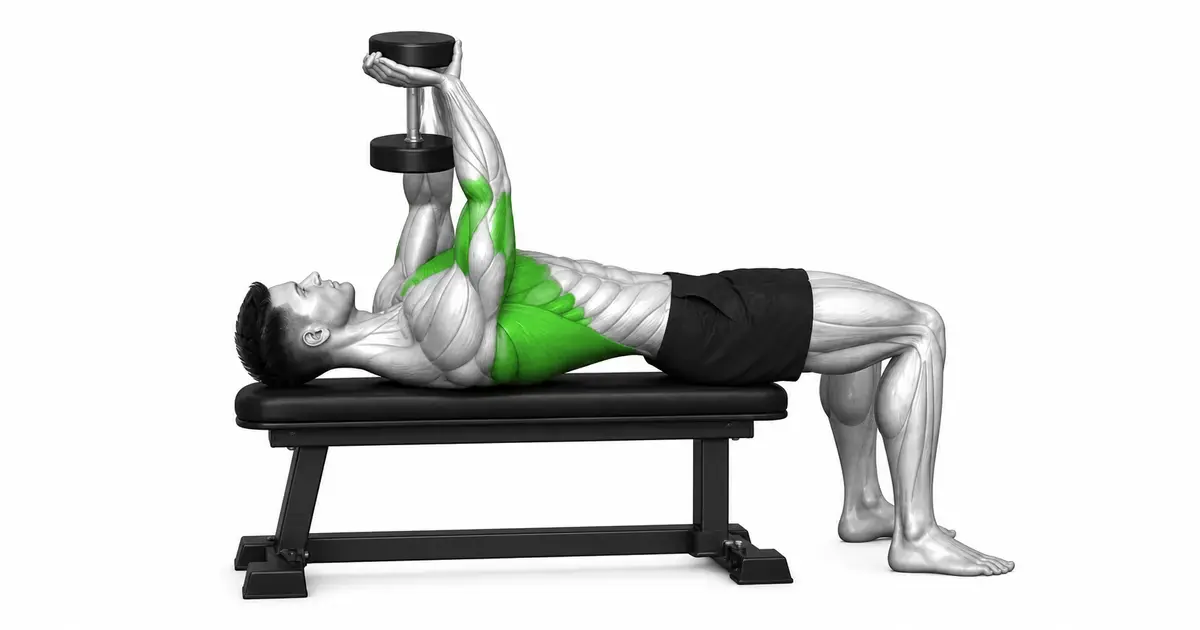 Dumbbell Pullover (နောက်ကျော) — ခုံတန်းလျားနှင့် dumbbells များ၏အခြေအနေကိုစစ်ဆေးပါ။