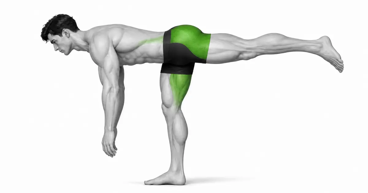 Deadlift cu un singur picior, stând pe un picior și înclinând trunchiul și piciorul din spate aproape de o linie dreaptă