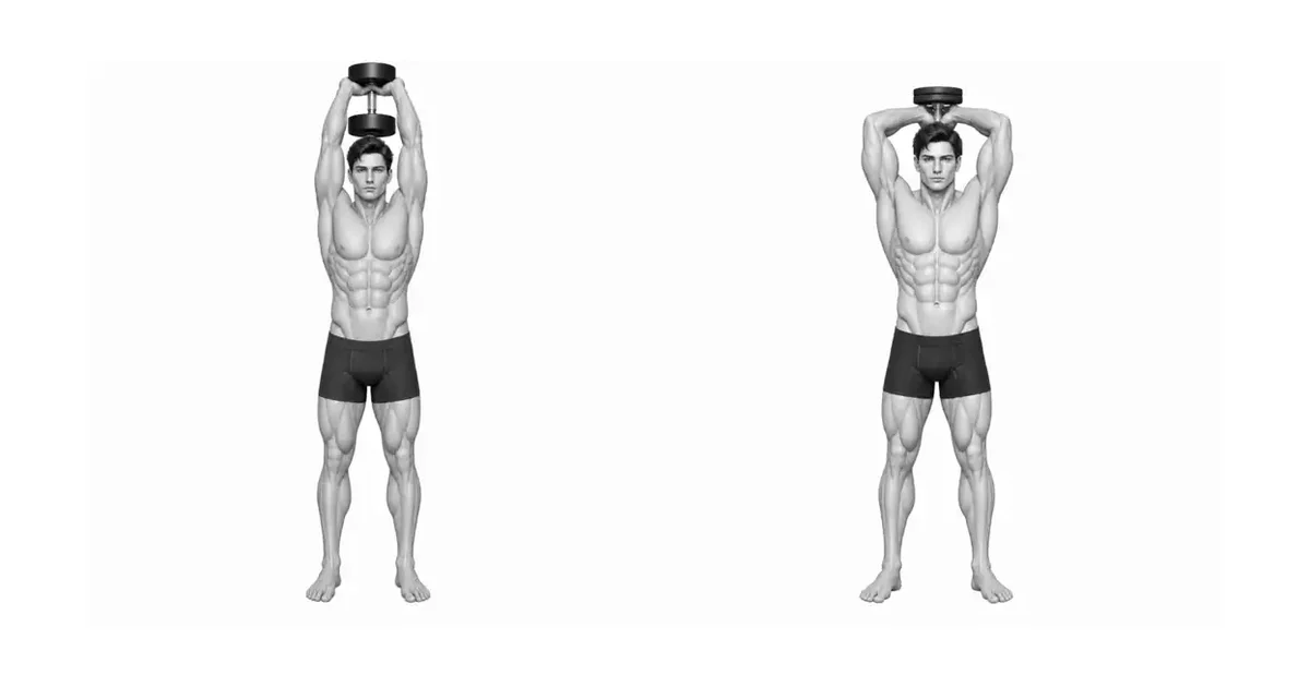 Dumbbell oorhoofse verlenging — Kies 'n reeks en vrag wat die Dumbbell Overhead Triceps Extension herhaalbaar hou