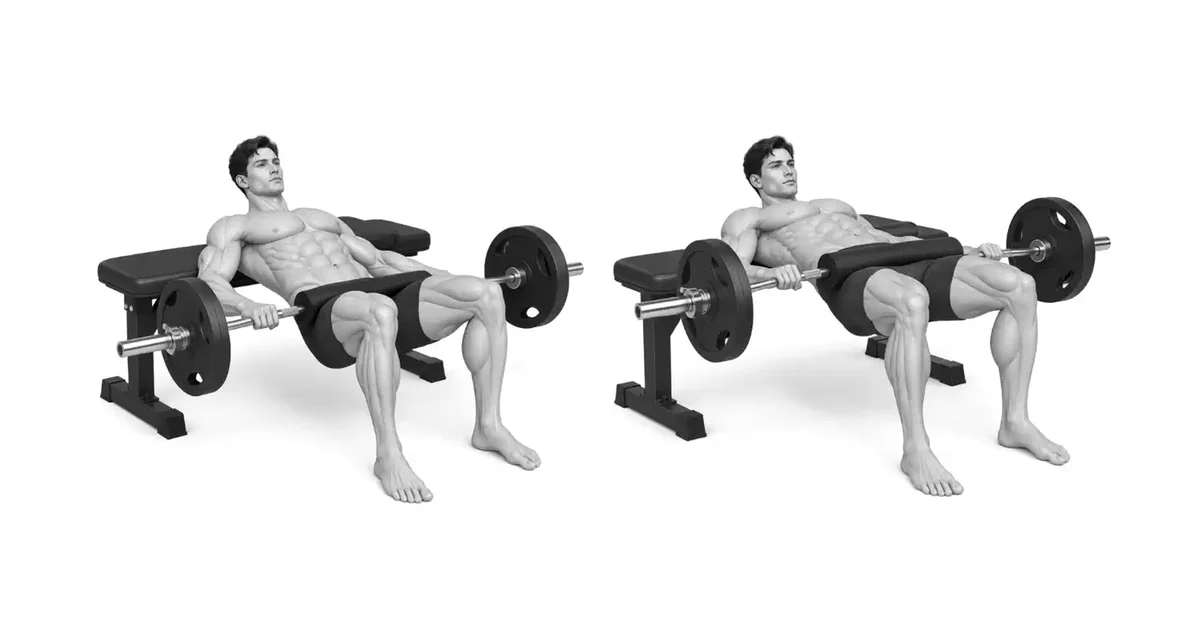 Hip Thrust — Ang itaas na bahagi ay nakumpleto na may pelvic extension, hindi lumbar hyperextension.