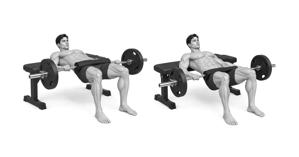Hip Thrust — Dapat gumalaw ang barbell sa halos patayong landas na may pelvis