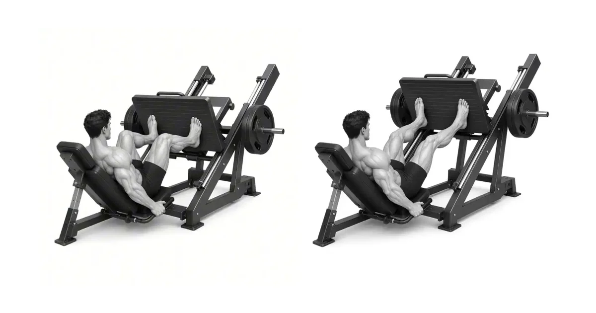 Leg Press — Hloubka je určena rozsahem zbývající pánve na podložce spíše než úhlem kolena