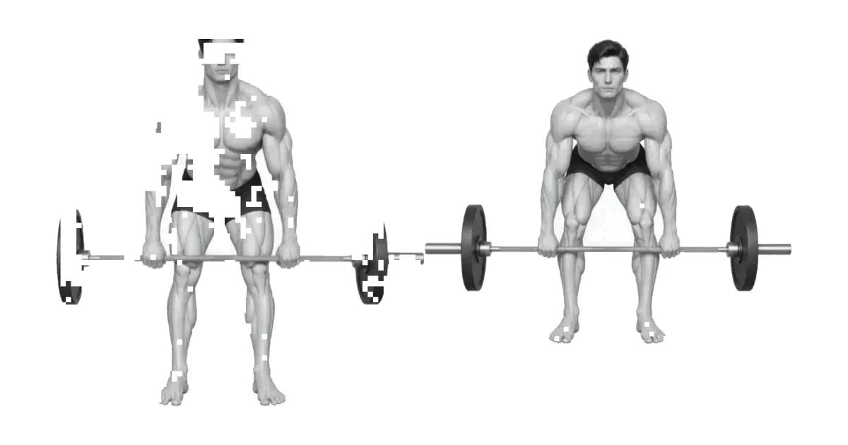 የሮማኒያ Deadlift — ወገቡን በአቀባዊ በሚጠጉ ሽክርክሪቶች ወደ ኋላ ይግፉት እና አሞሌውን ወደ እግሮቹ ቅርብ ያድርጉት።