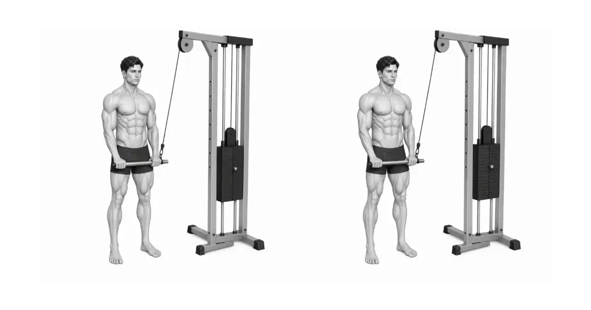 Triceps Pushdown — Maak elmboë vas en beweeg net skarniere