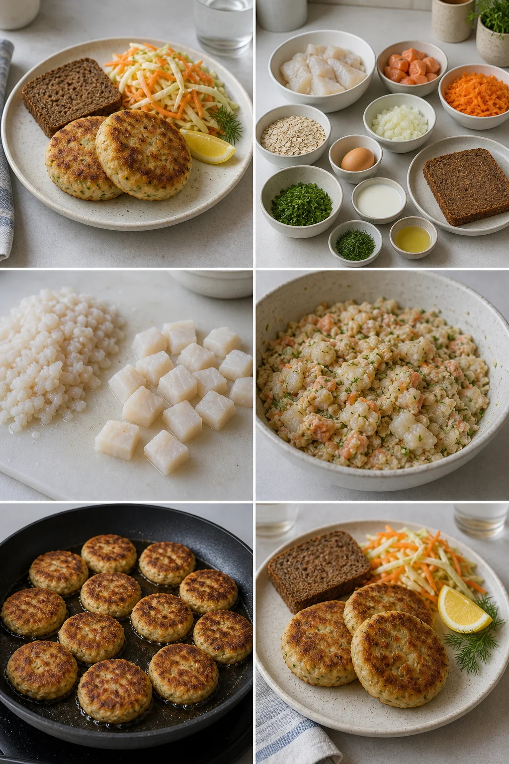 Færdig lettere hjemmelavet Fiskefrikadeller på et dansk middagsbord