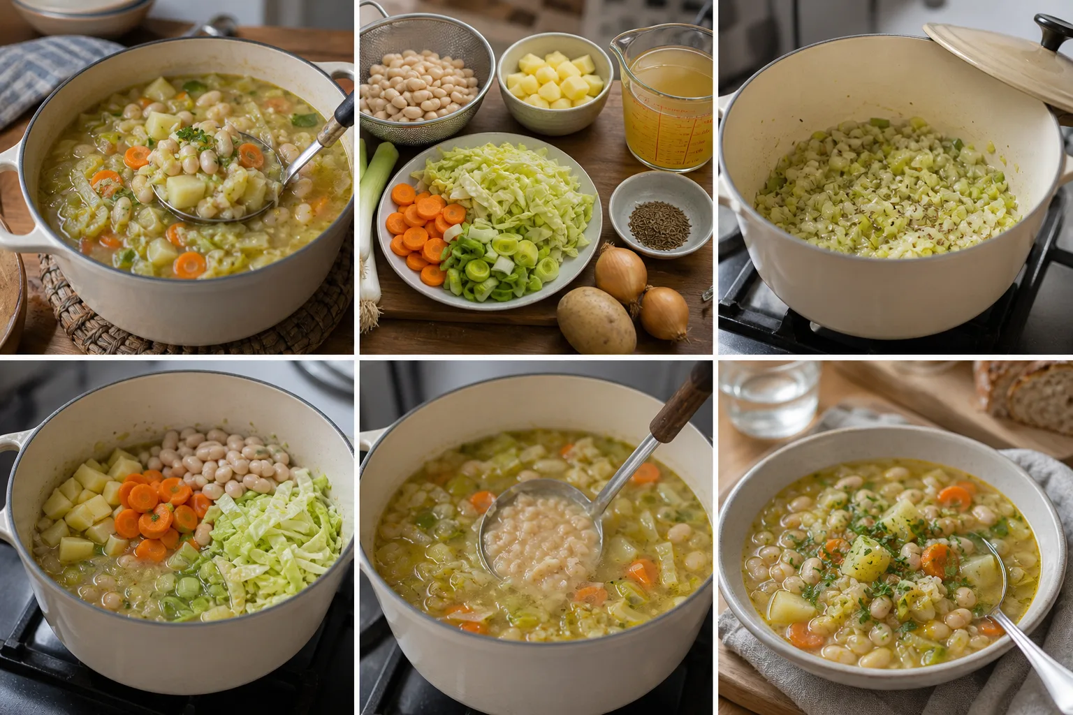 Deutscher Gemüse-Eintopf mit weißen Bohnen, Kohl, Kartoffeln, Möhren und Lauch