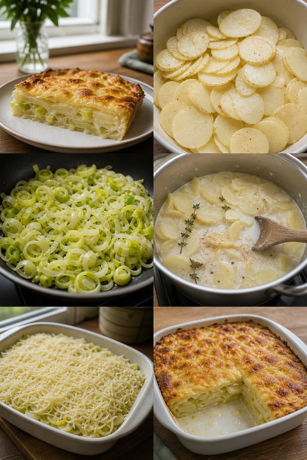 Fertiges leichteres deutsches Gericht Kartoffelgratin auf dem Esstisch