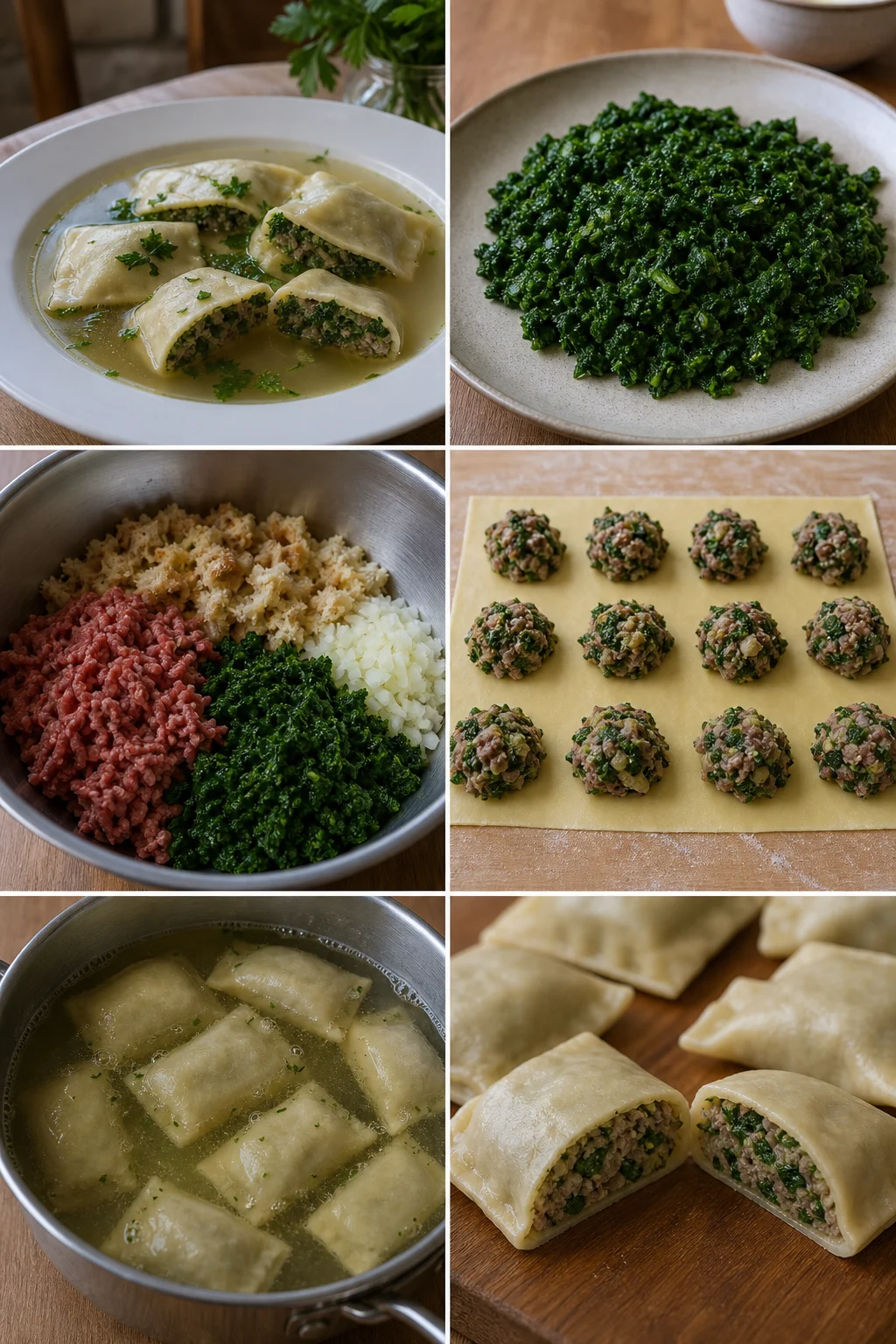 Fertiges leichteres deutsches Gericht Maultaschen auf dem Esstisch
