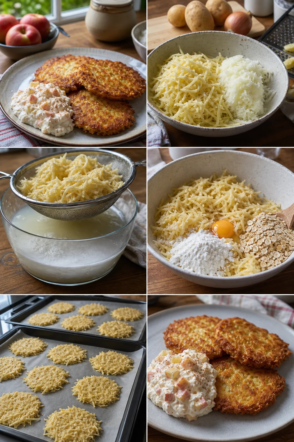 Fertiges leichteres deutsches Gericht Reibekuchen auf dem Esstisch