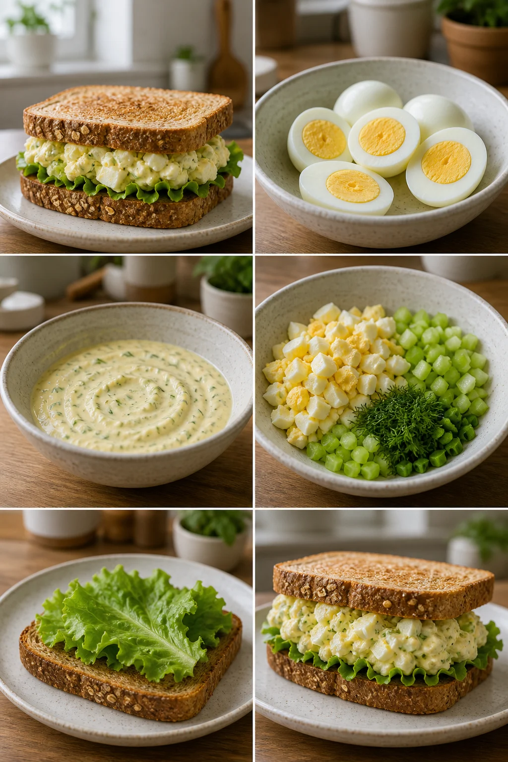 Finished lighter home-cooked Egg Salad Sandwich
