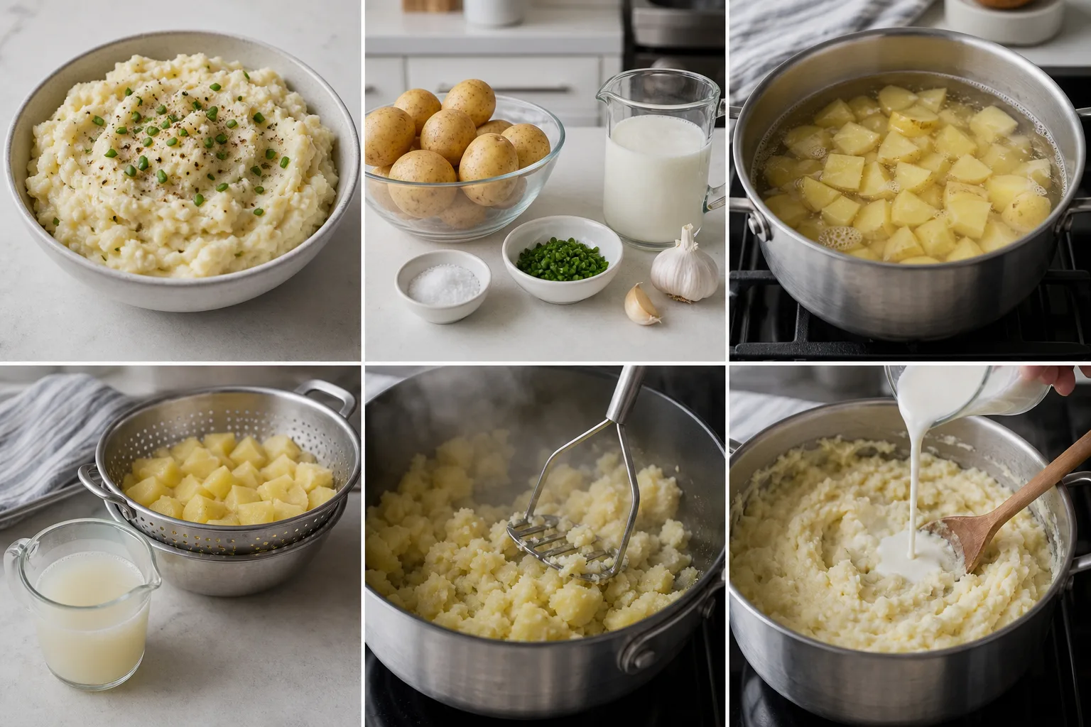 Creamy Yukon Gold mashed potatoes with chives and soft spoon swirls