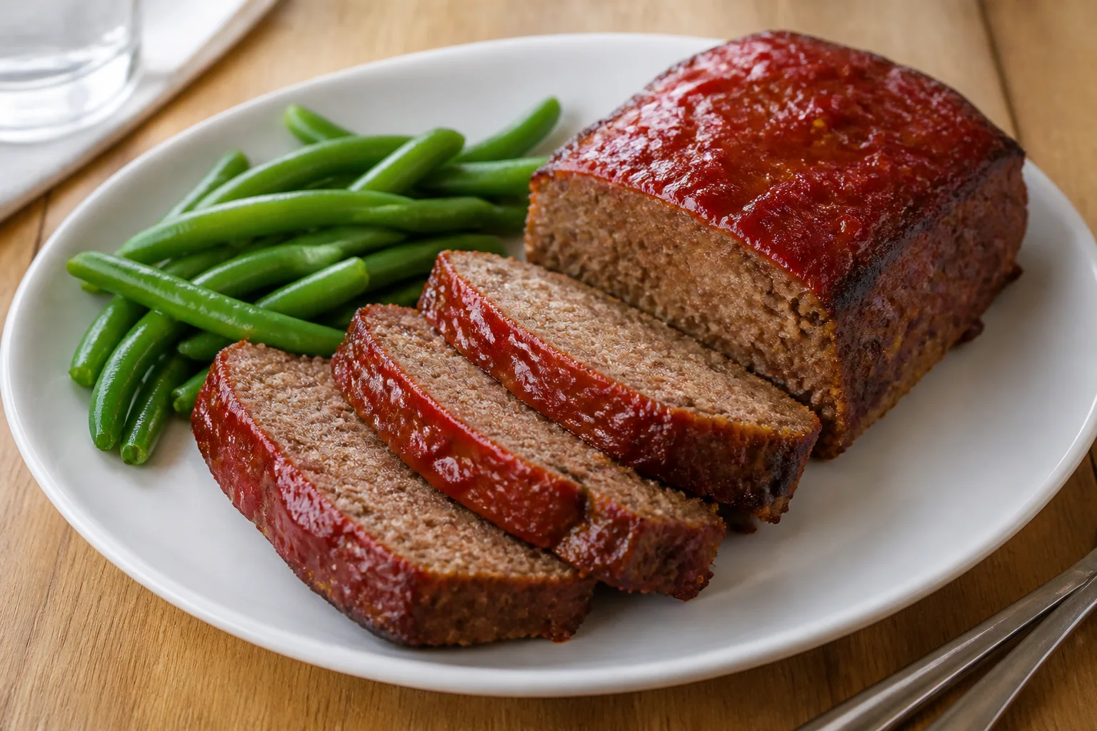 Sliced mushroom and lean beef meatloaf with a light tomato glaze