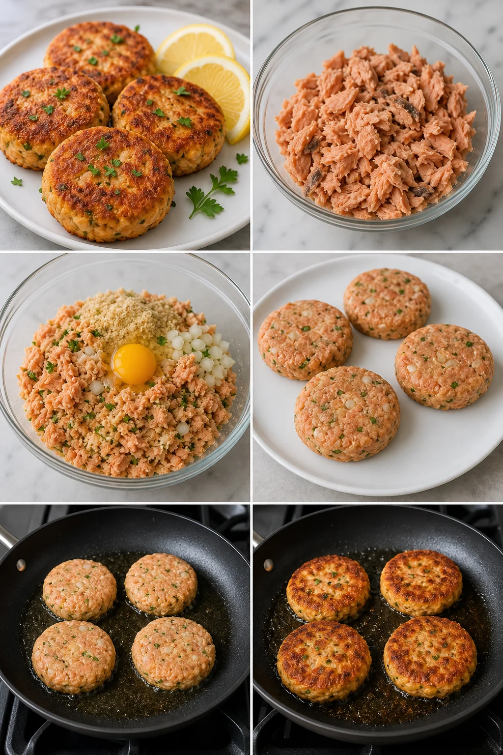 Finished lighter home-cooked Salmon Patties
