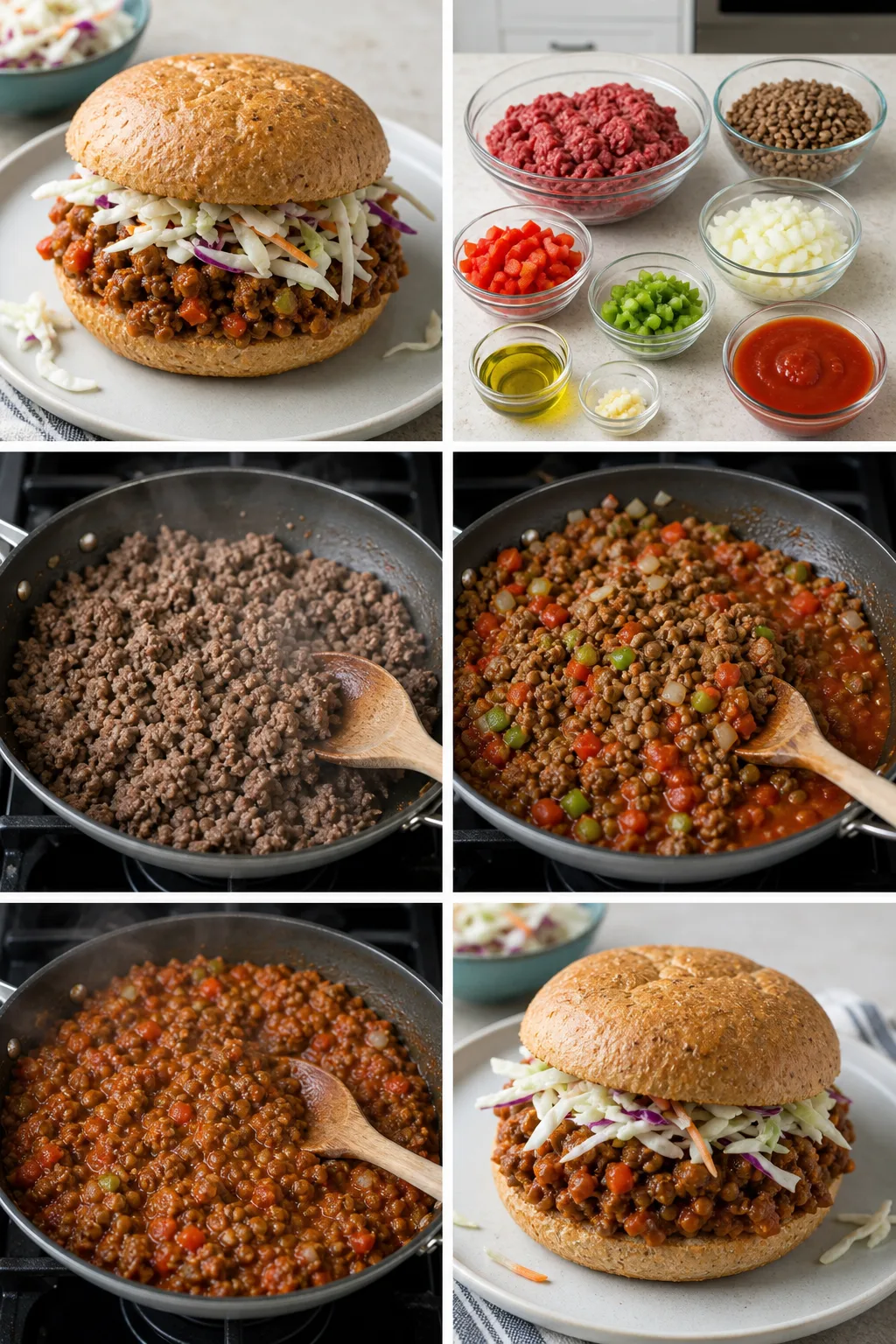 Finished lighter home-cooked Sloppy Joes