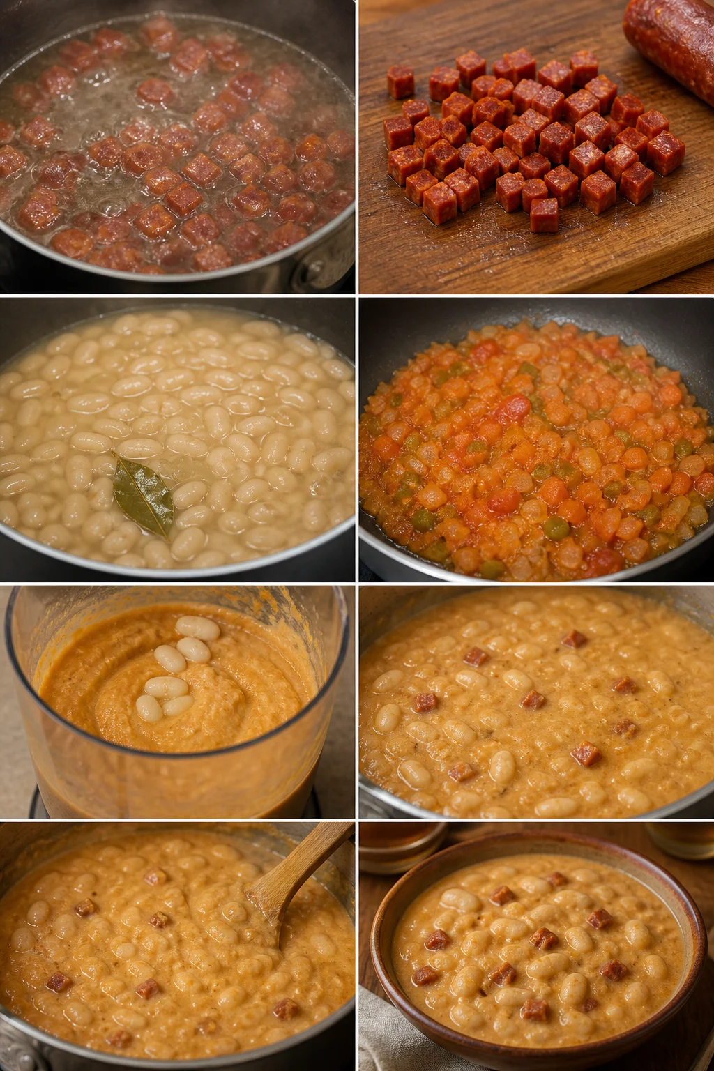 Alubias blancas con chorizo español en una versión equilibrada listo para servir