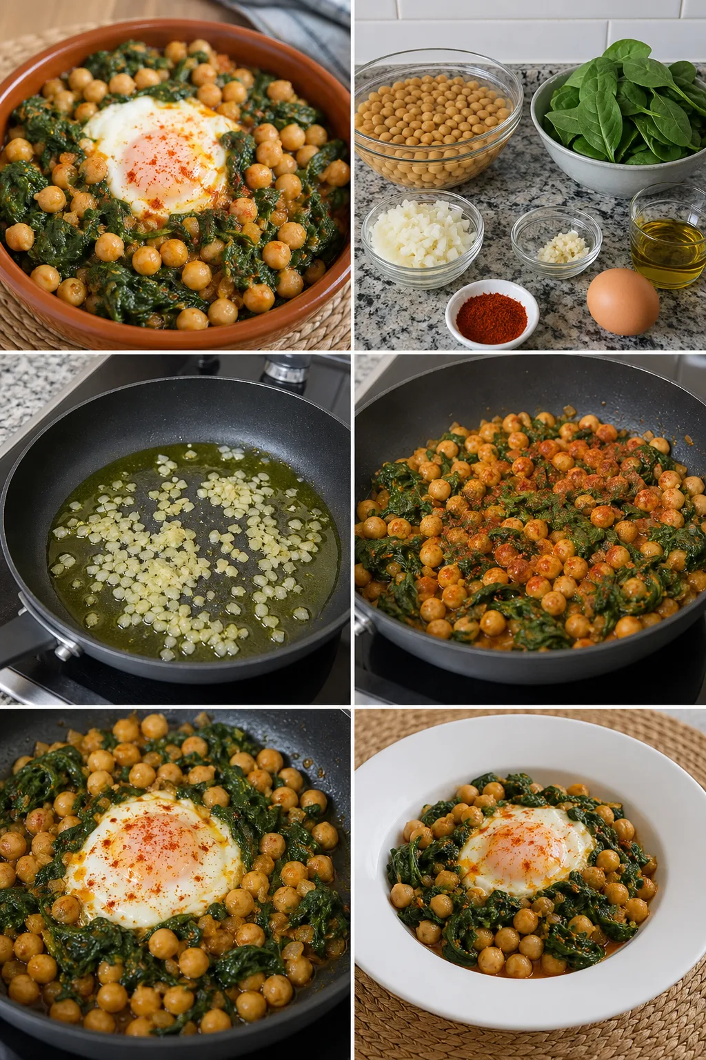Espinacas con garbanzos casero español en versión más ligera