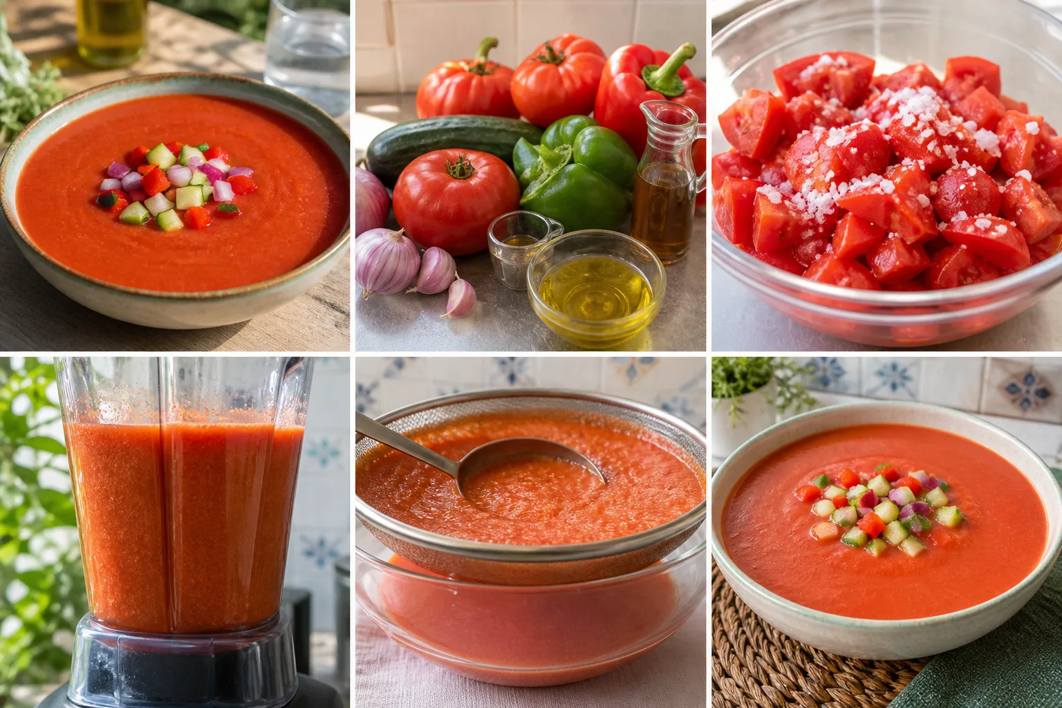Gazpacho casero terminado con una presentación realista