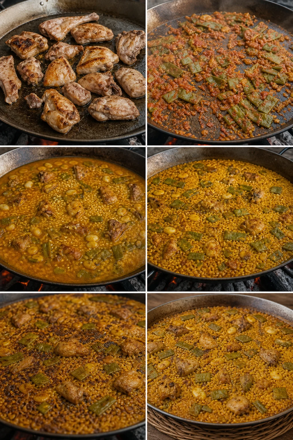 Paella valenciana español en una versión equilibrada listo para servir
