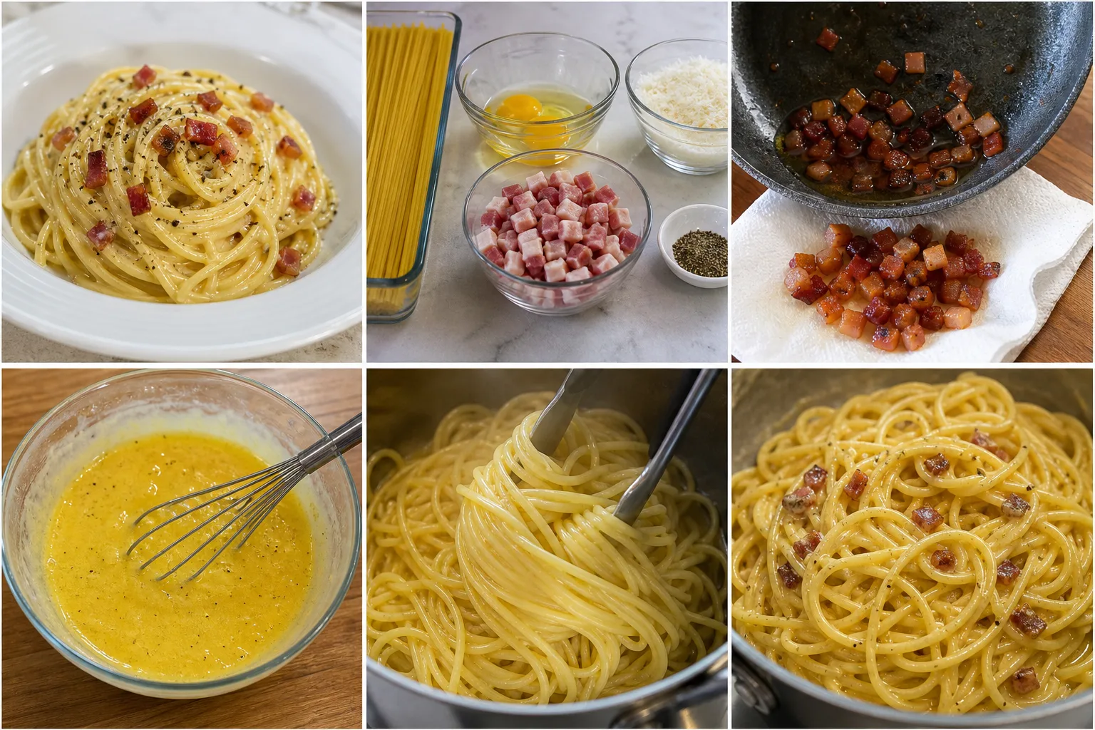 Pasta alla carbonara casalingo finito, nella versione più leggera