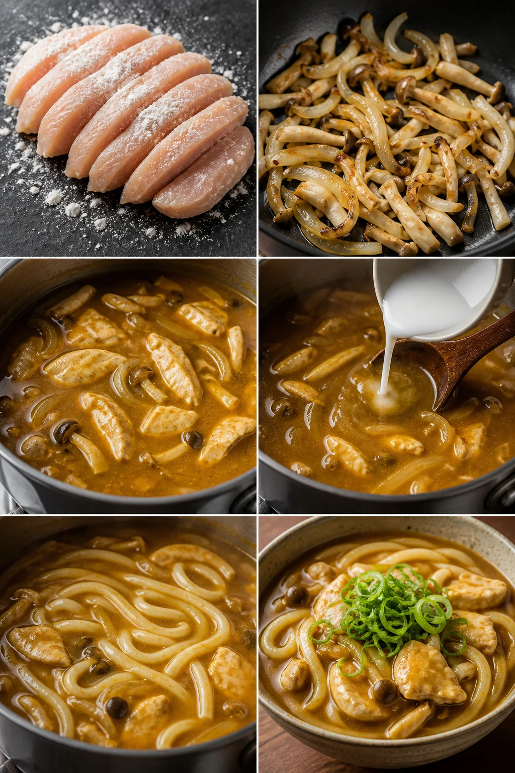 食べやすく整えた日本料理のカレーうどんの完成例