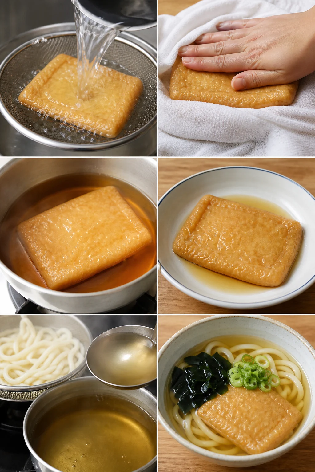 食べやすく整えた日本料理のきつねうどんの完成例