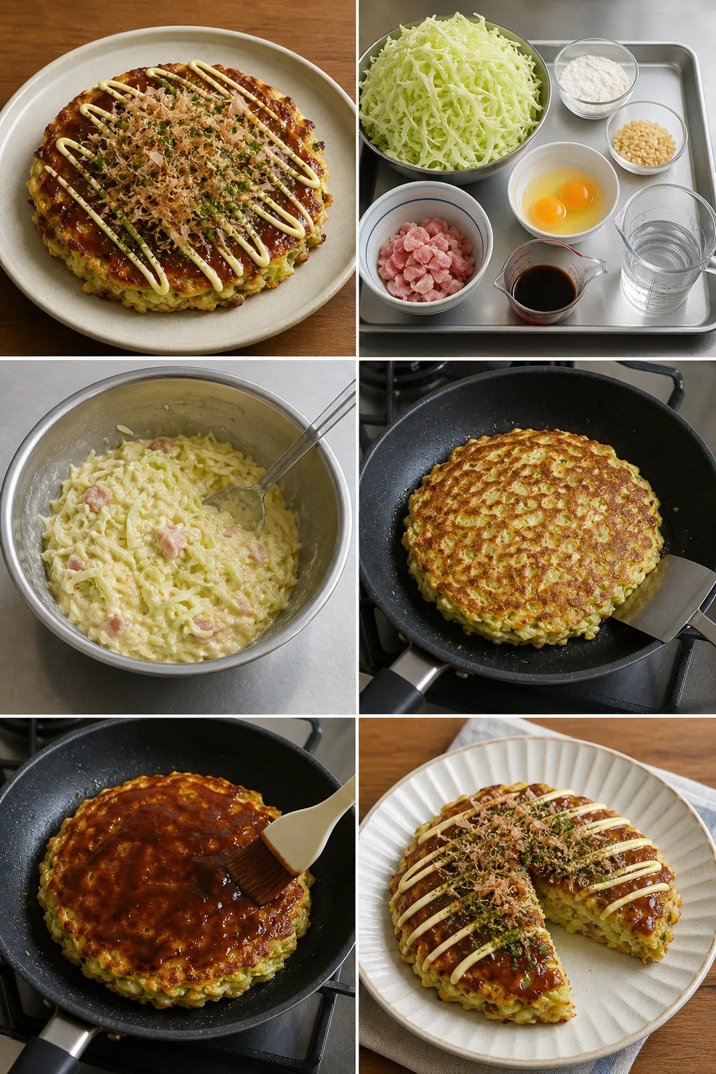 軽く仕上げた家庭料理のお好み焼き
