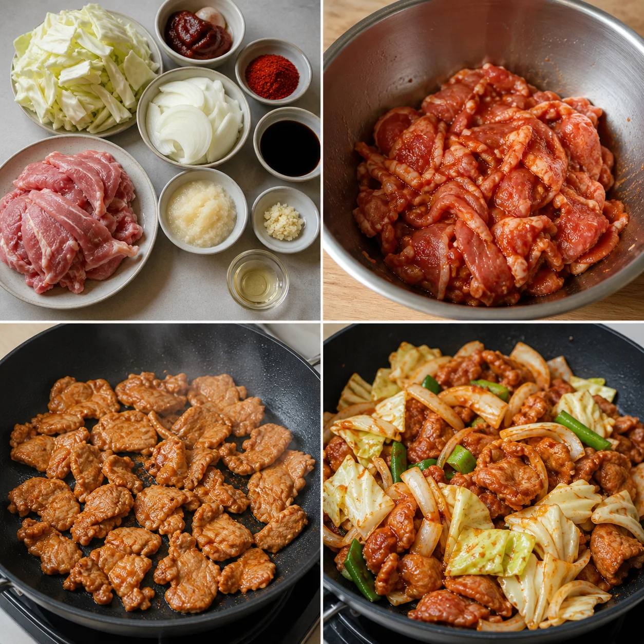 앞다리살과 양배추, 제육 양념 재료