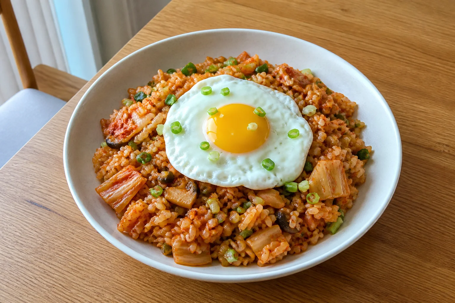 버섯과 계란을 더한 김치볶음밥