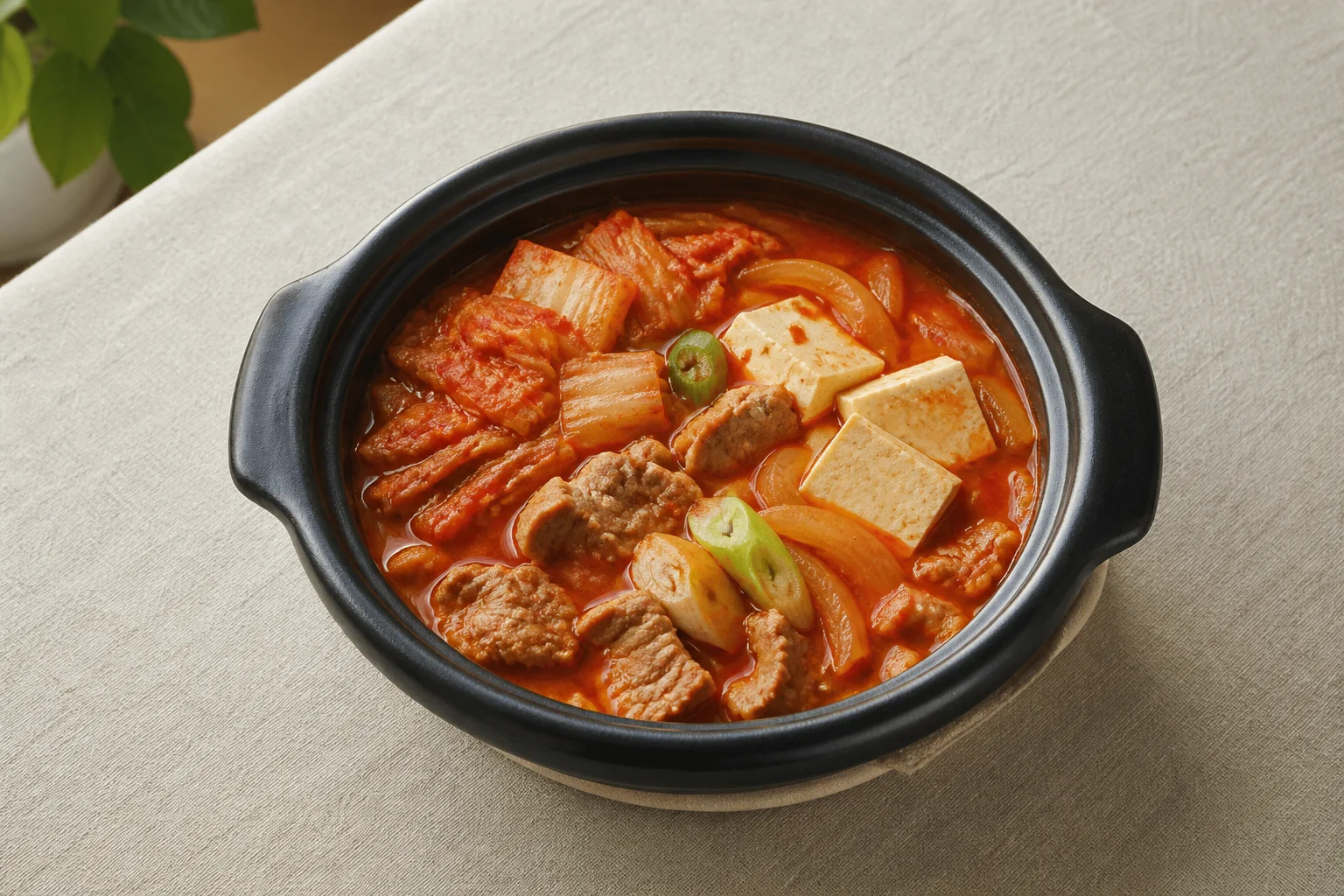앞다리살과 두부가 넉넉히 담긴 가벼운 김치찌개 완성 모습