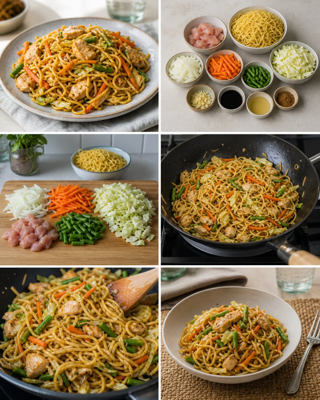 Lichtere huisgemaakte Bami goreng klaar op een Nederlands dinerbord