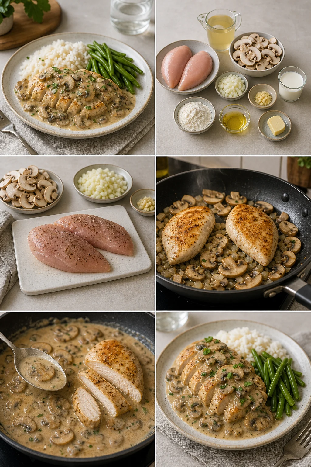 Lichtere huisgemaakte Kipfilet met champignonsaus klaar op een Nederlands dinerbord