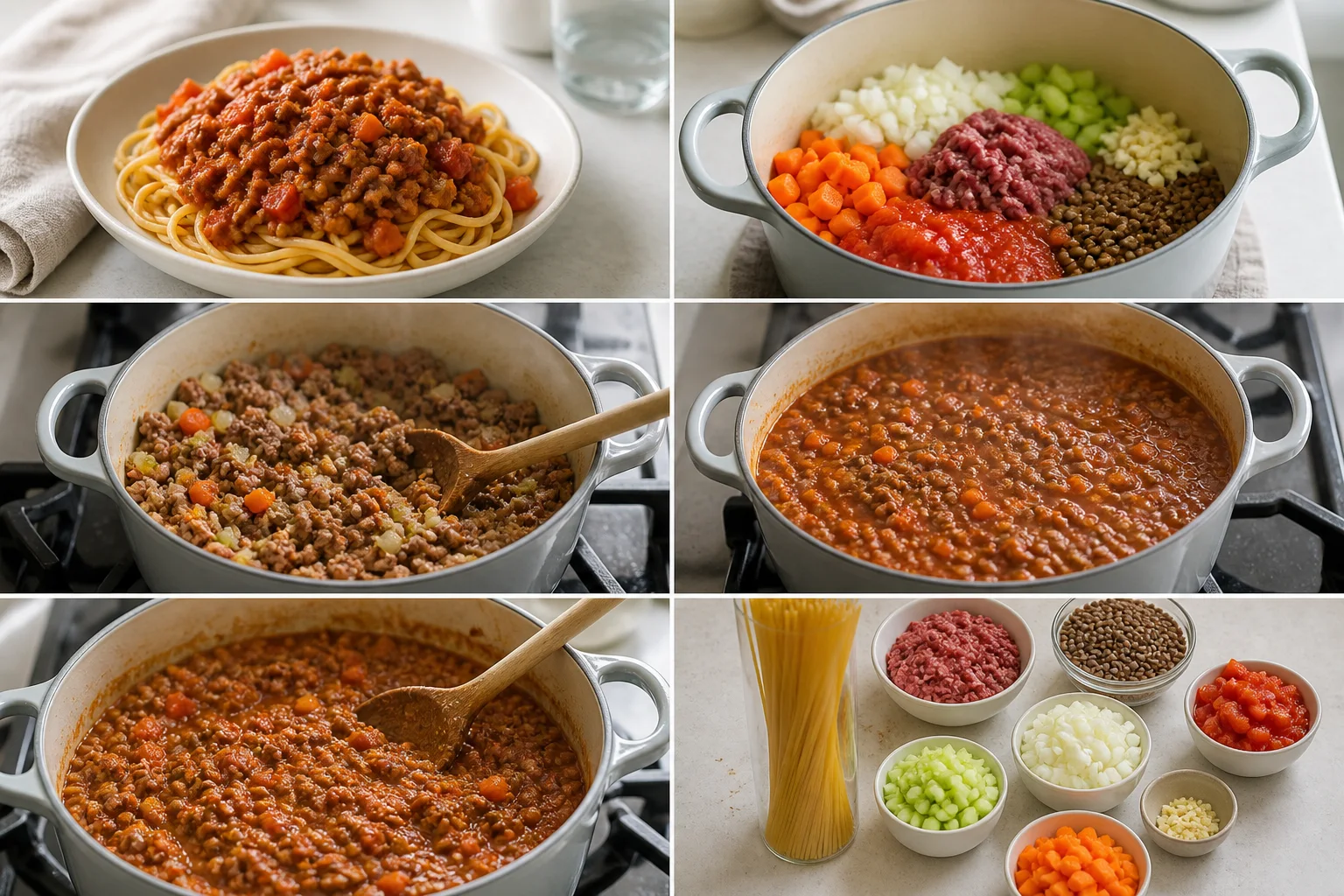 Lichtere huisgemaakte Pasta bolognese, klaar om te serveren
