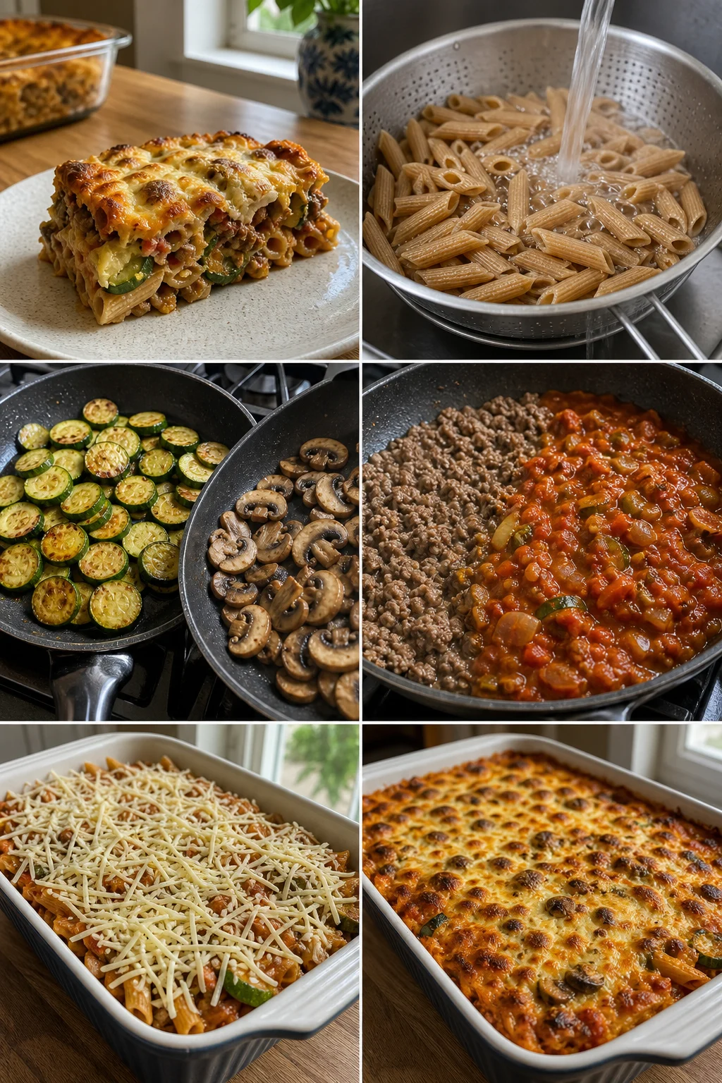 Afgewerkt lichter Nederlands gerecht Pasta ovenschotel op tafel