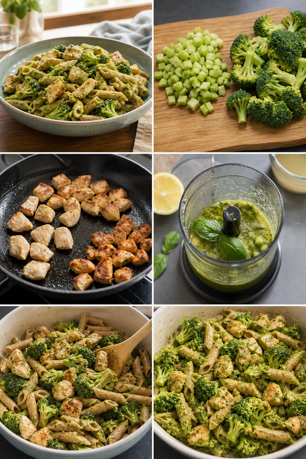Afgewerkt lichter Nederlands gerecht Pasta pesto met kip op tafel