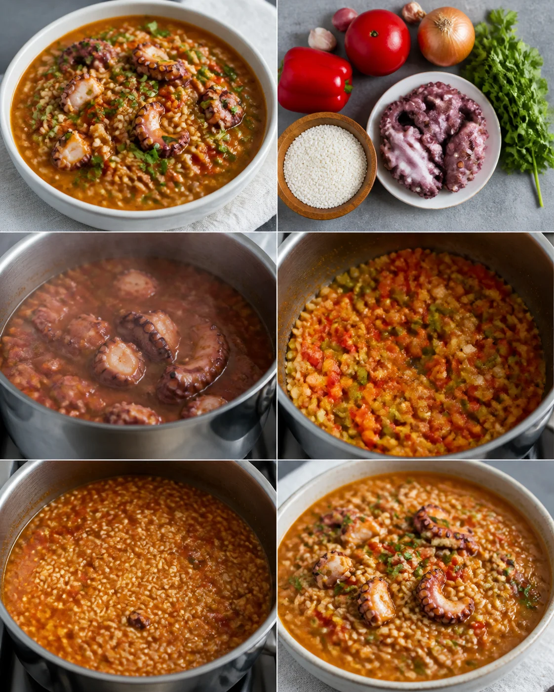 Arroz de polvo caseiro mais leve pronto a servir numa mesa portuguesa