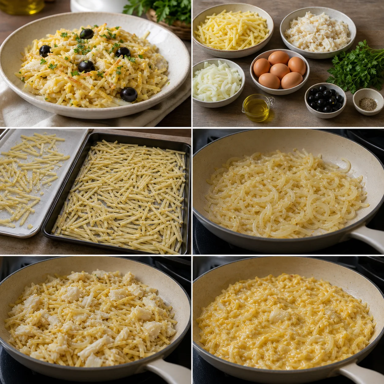 Bacalhau à Brás mais leve, servido numa dose medida